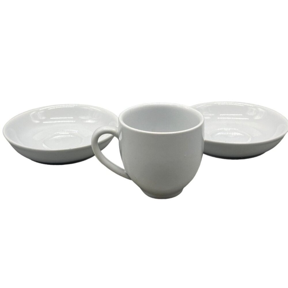 mini tea expresso cup & 2 saucers white handle glass cup 2.5x2.5" saucer 4" READ
